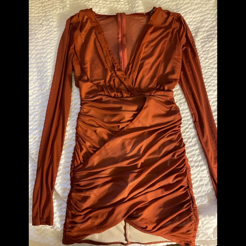 Brown Blaise Tight Waistband Grip With Cream Slip And See Threw Long Sleeves
